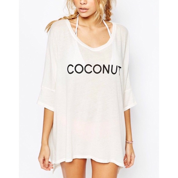 WHITE COVER UP COCONUT BIKINI BEACHWEAR Pool Shirt CU7115 - Picture 3 of 4